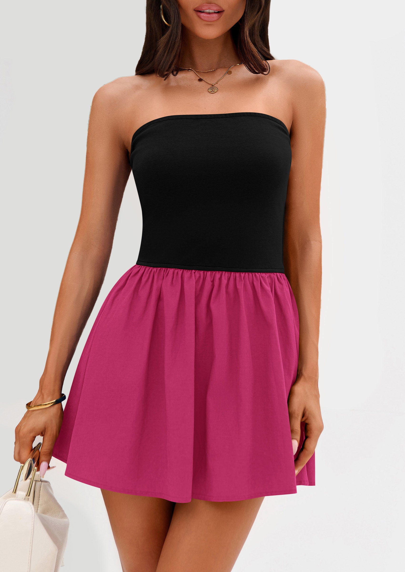 Strapless Casual Tube Top Ruffle A Line Patchwork Mini Dresses Mini Party Dresses