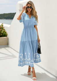 PRETTYGARDEN Women's Summer Boho Maxi Dress Spring Floral Short Sleeve V Neck A Line Flowy Beach Wedding Guest Dresses PRETTYGARDEN