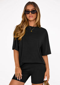 PRETTYGARDEN Women's Two Piece Matching Lounge Sets Summer Casual Tops Short Sleeve Shirts Shorts Travel Airport Outfits PRETTYGARDEN