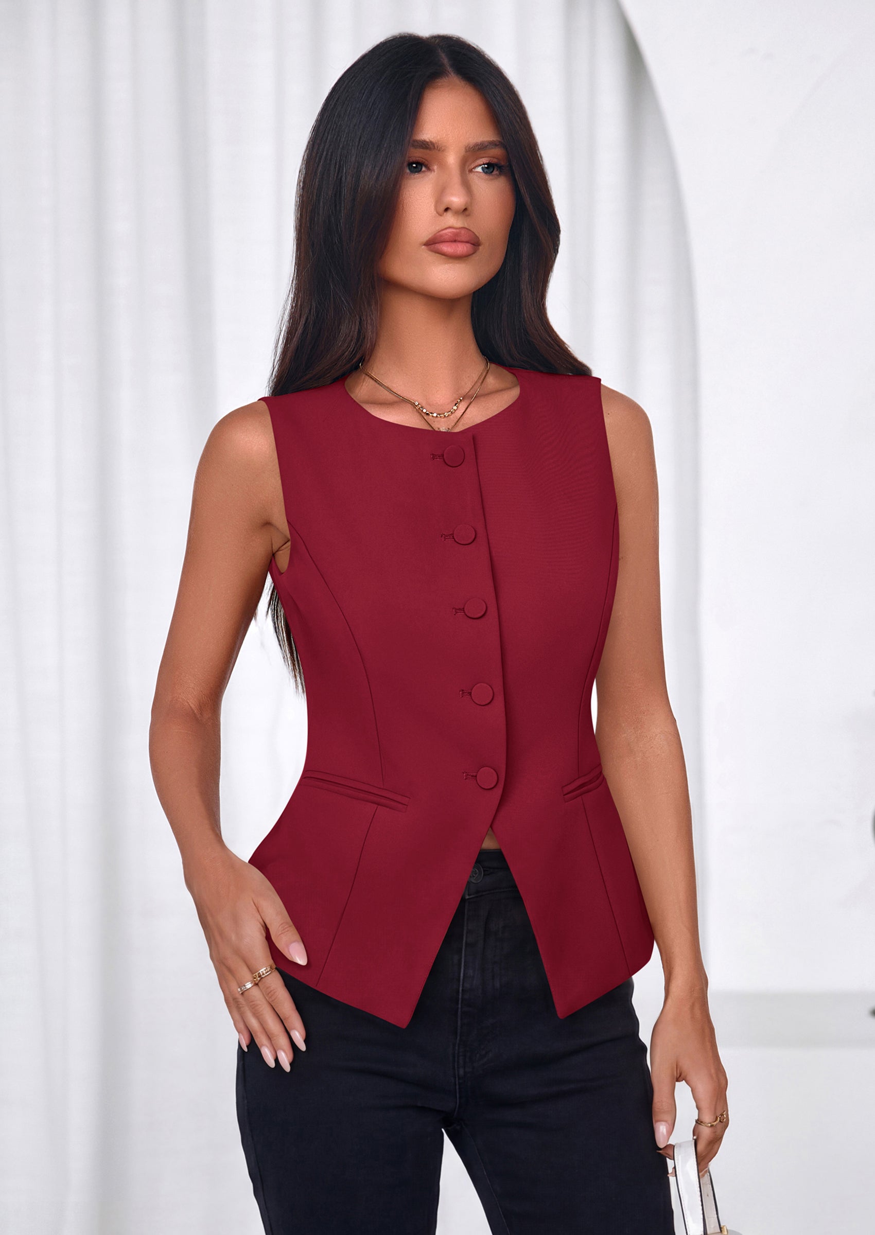 PRETTYGARDEN Womens Vests Top Trendy 2026 Spring Sleeveless Blazer Suit Summer Business Casual Work Button Down Waistcoat PRETTYGARDEN