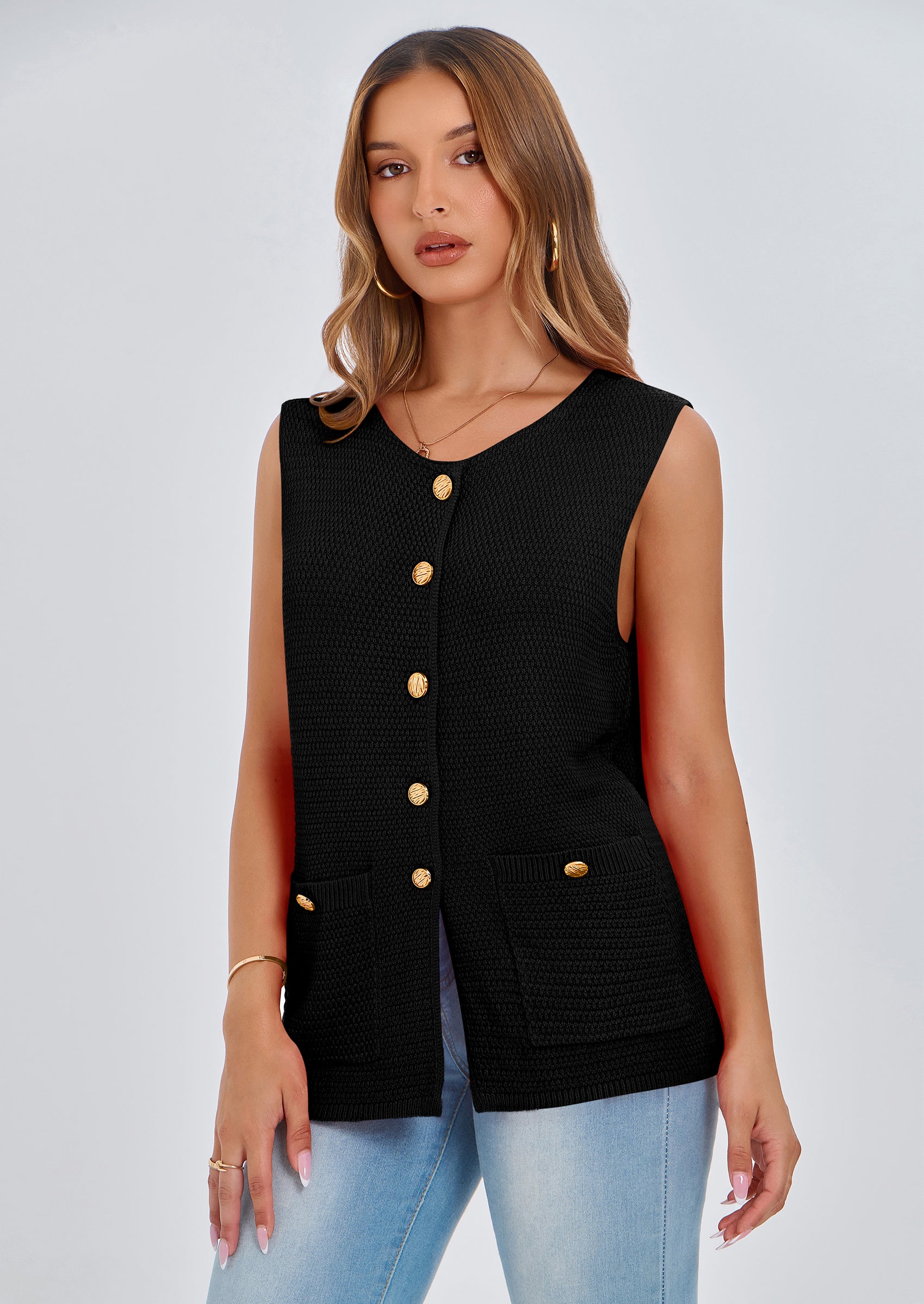 PRETTYGARDEN Women's Knit Sweater Vest Summer Sleeveless Button Down Tank Tops Trendy Business Casual Outfits