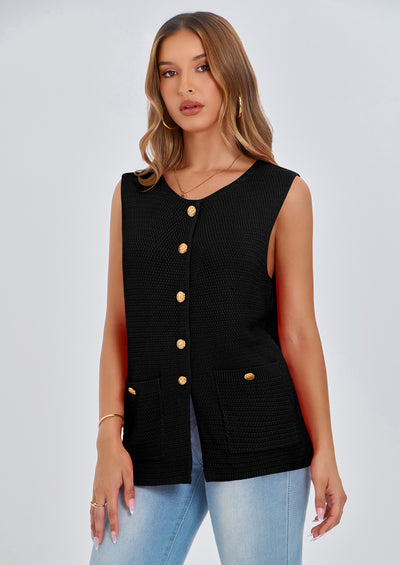 PRETTYGARDEN Women's Knit Sweater Vest Summer Sleeveless Button Down Tank Tops Trendy Business Casual Outfits