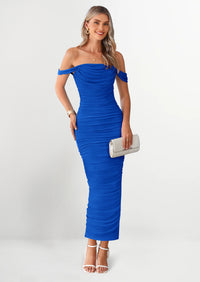 PRETTYGARDEN Womens Off The Shoulder Dress Ruched Bodycon Sleeveless Split Cocktail Party Maxi Dresses