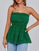 Women's Boho Tube Tops 2025 Summer Strapless Off Shoulder Eyelet Smocked Peplum Trendy Going Out Bandeau Top