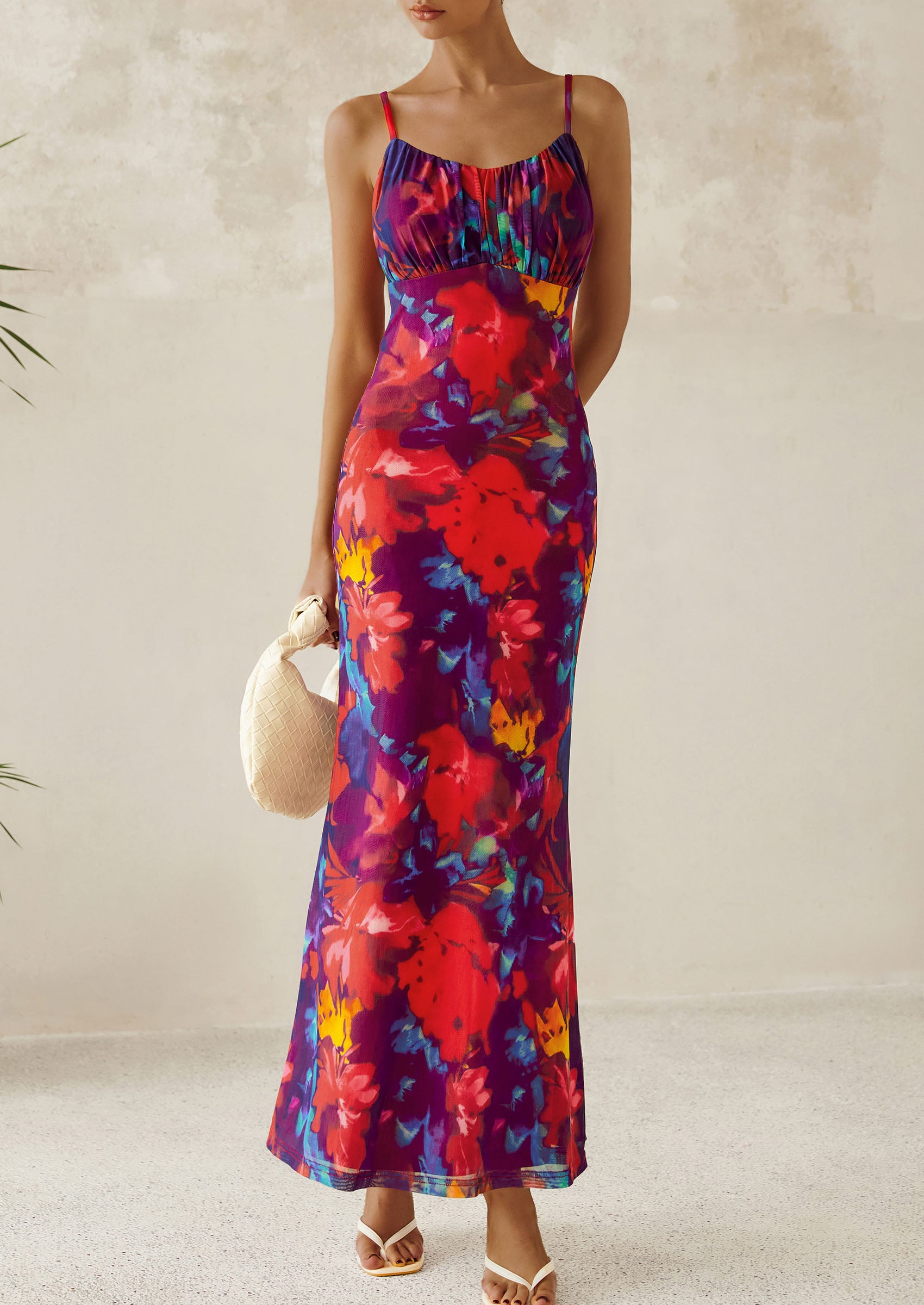 PRETTYGARDEN Women's Bodycon Maxi Dress Floral Sundress Sleeveless Spaghetti Strap Cocktail Party Dress