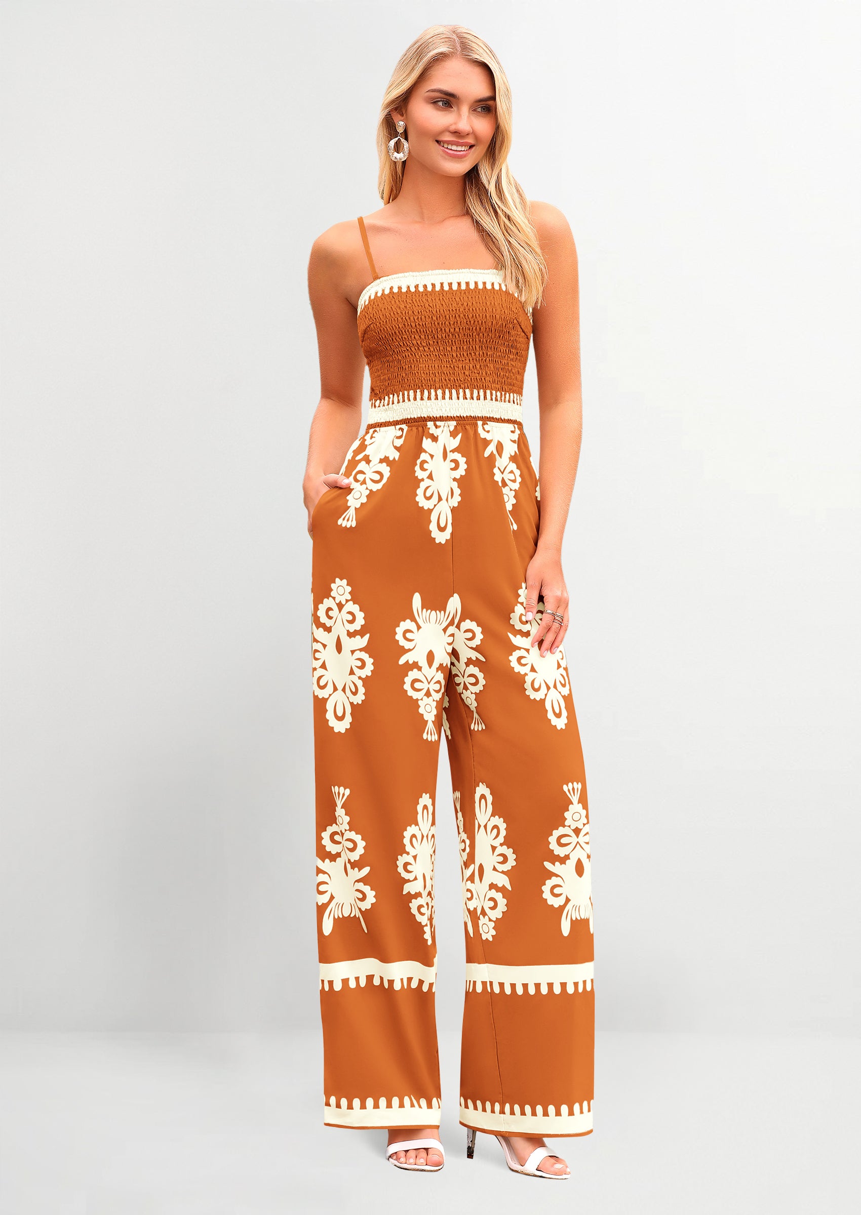 PRETTYGARDEN Boho Jumpsuits Beach Vacation Outfits Spaghetti Strap Wide Leg Pants Rompers