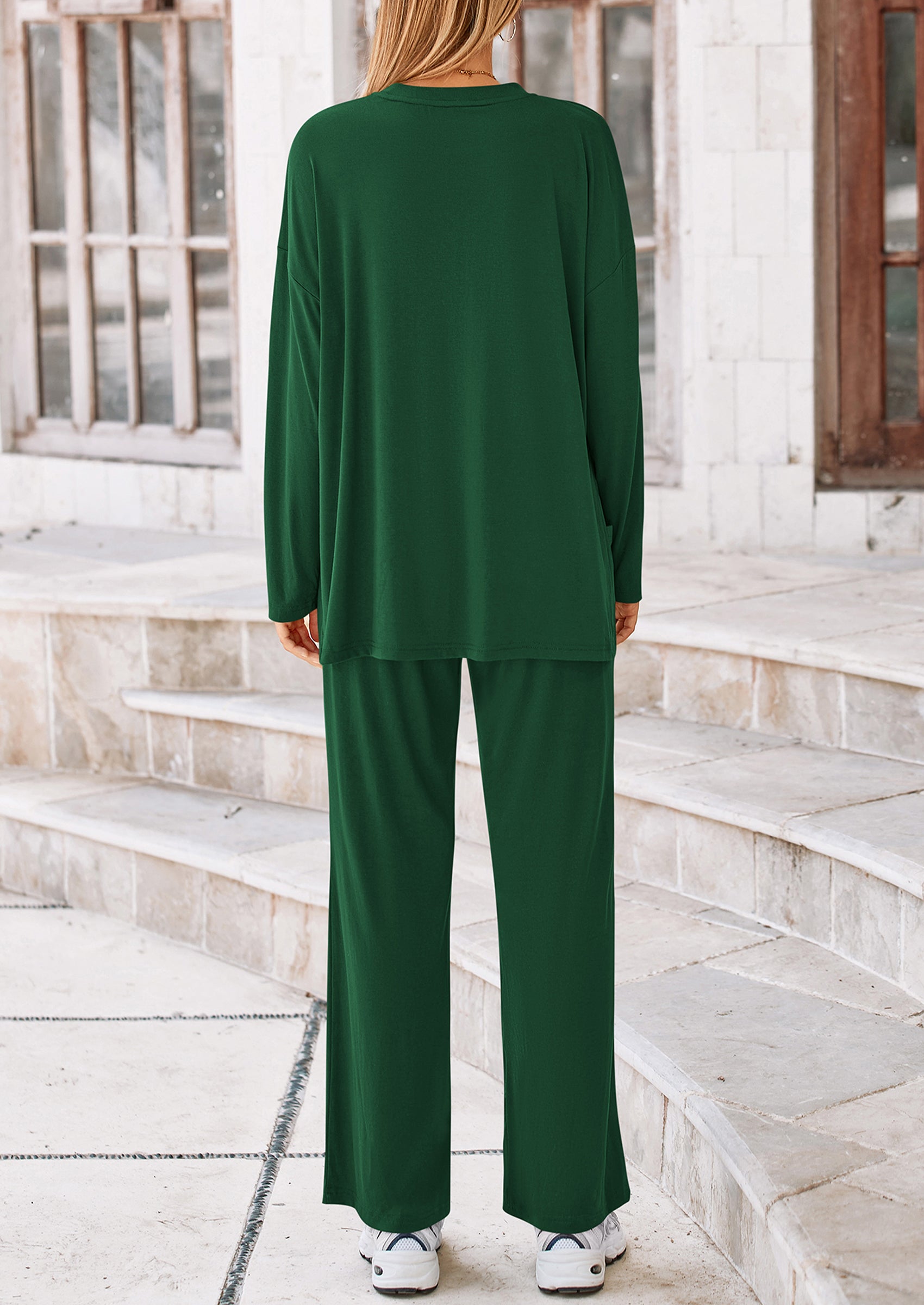 PRETTYGARDEN Women's Two Piece Lounge Sets Matching Long Sleeve Shirts Wide Leg Pants Tracksuits Travel Outfits Fall Clothes