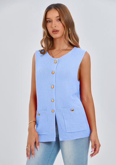 PRETTYGARDEN Women's Knit Sweater Vest Summer Sleeveless Button Down Tank Tops Trendy Business Casual Outfits