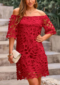 PRETTYGARDEN Women's Summer Off Shoulder Dresses Floral Lace Flare Short Sleeve Spring Vintage Elegant Mini Dress