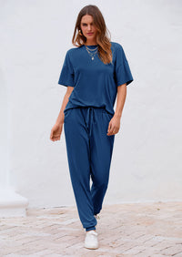 PRETTYGARDEN Women's Two Piece Lounge Sets Spring Summer Jogger Pants Vacation Outfits Travel Airplane Matching Clothes