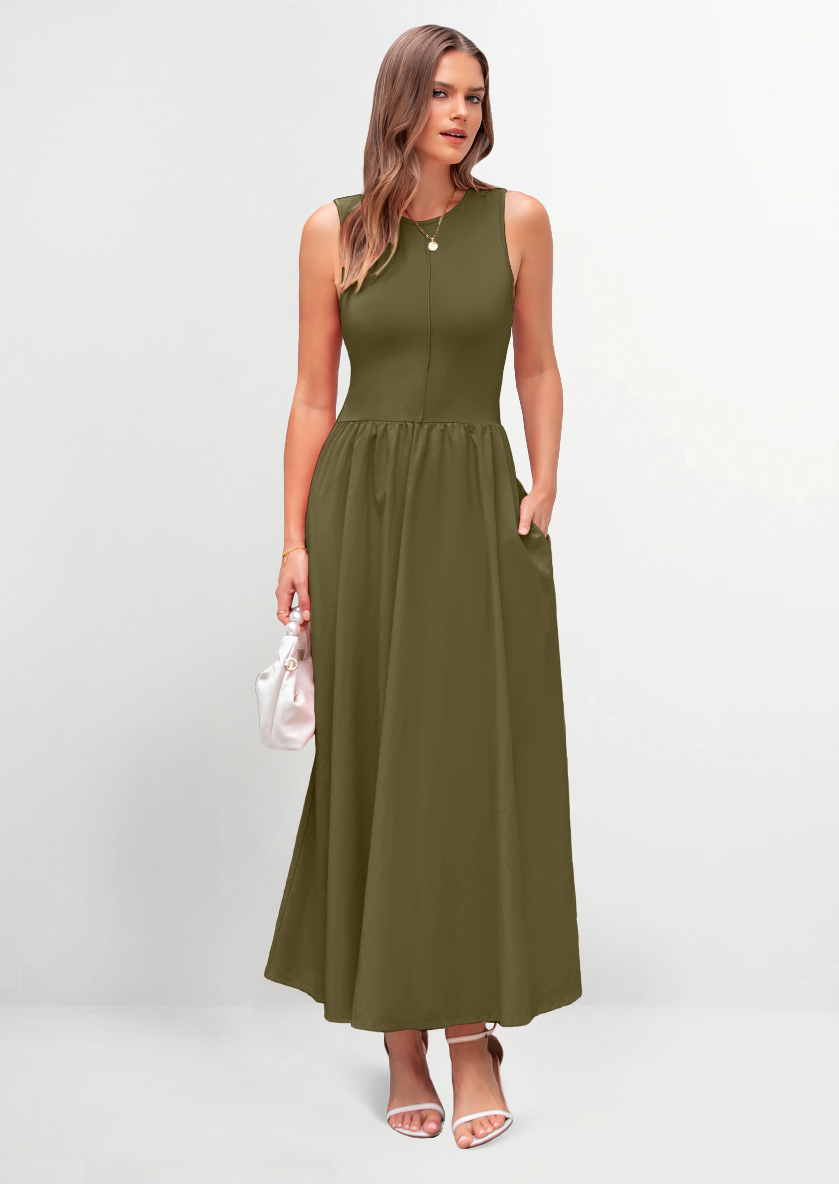 PRETTYGARDEN Women Maxi Dresses Casual Sleeveless Patchwork Knit Tank Dress Flowy Beach Sundress Long Dress