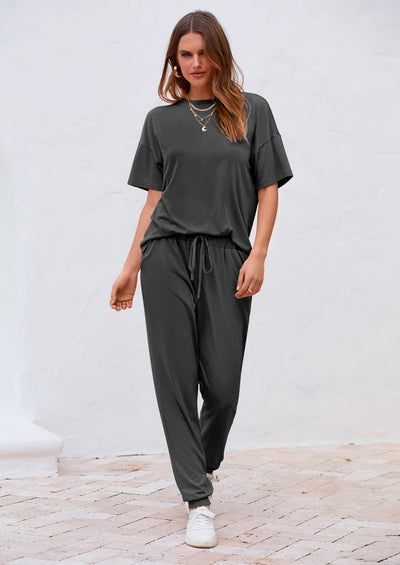 PRETTYGARDEN Women's Two Piece Lounge Sets Spring Summer Jogger Pants Vacation Outfits Travel Airplane Matching Clothes