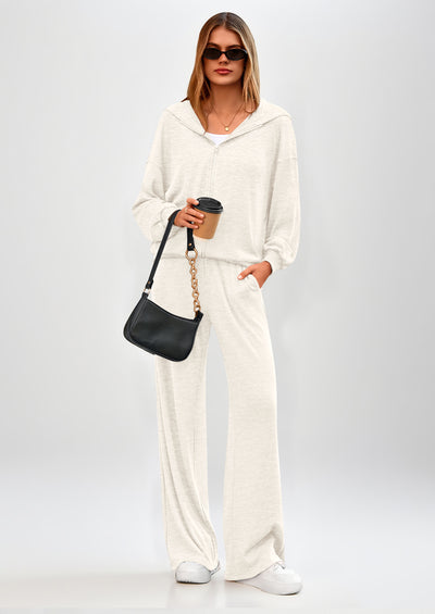 PRETTYGARDEN Women's 2 Piece Fall Lounge Sets Zip Up Hoodie Wide Leg Pants Tracksuit Matching Travel Outfits Clothes