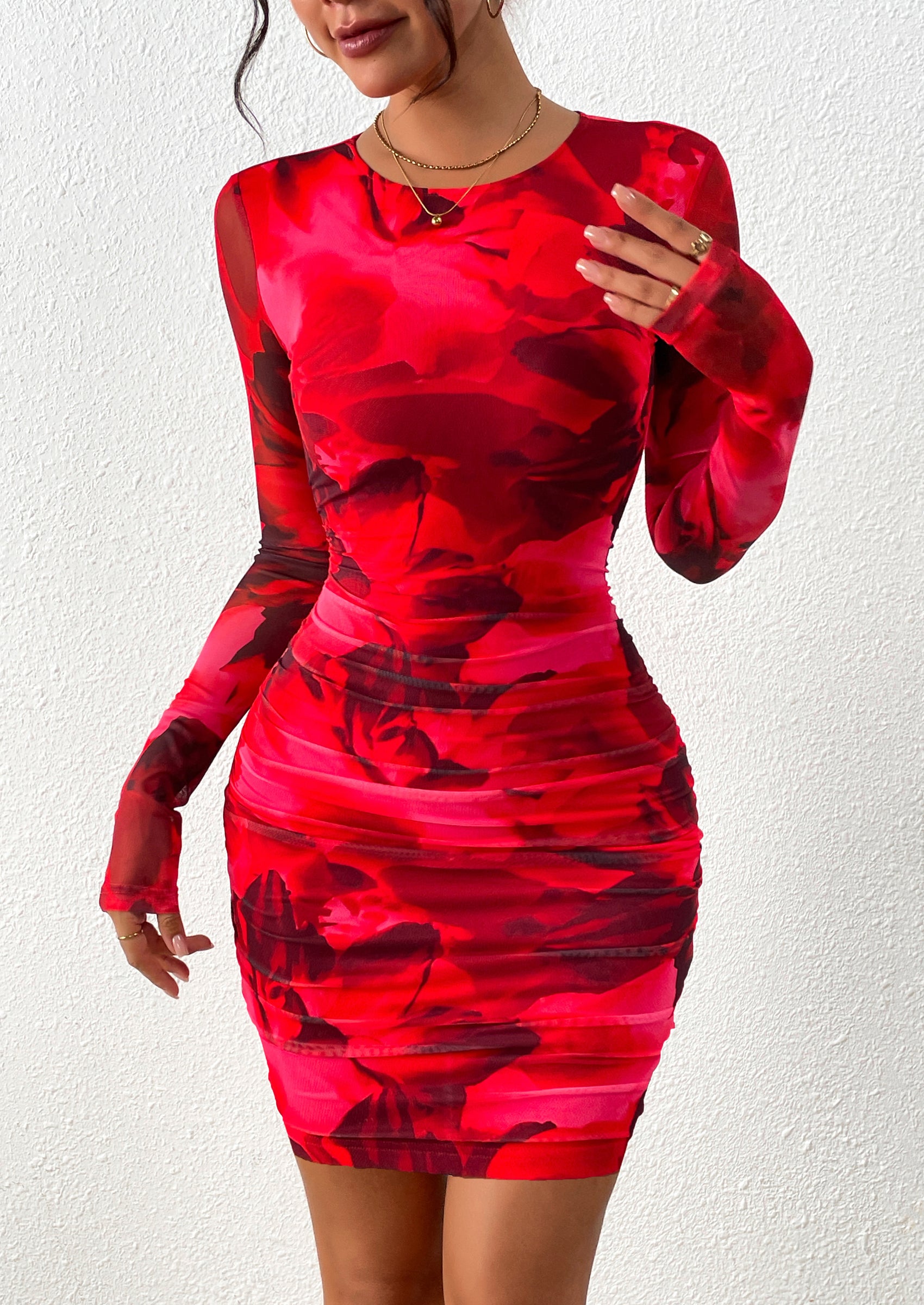 PRETTYGARDEN Women's Mini Dress Fall Trendy Tie Dye Print Long Sleeve Club Party Homecoming Casual Bodycon Dresses