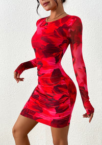 PRETTYGARDEN Women's Mini Dress Fall Trendy Tie Dye Print Long Sleeve Club Party Homecoming Casual Bodycon Dresses