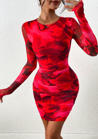 PRETTYGARDEN Women's Mini Dress Fall Trendy Tie Dye Print Long Sleeve Club Party Homecoming Casual Bodycon Dresses