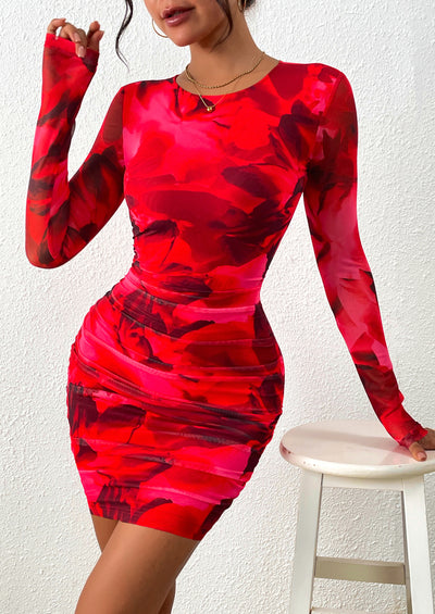 PRETTYGARDEN Women's Mini Dress Fall Trendy Tie Dye Print Long Sleeve Club Party Homecoming Casual Bodycon Dresses