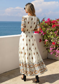 PRETTYGARDEN Womens Summer Boho Maxi Dress Trendy Short Sleeve V Neck Flowy Beach Floral Dresses with Pockets PRETTYGARDEN