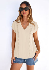 PRETTYGARDEN Spring Tops for Women Summer Fashion Clothes Dressy Casual Blouses Cap Sleeve V Neck Shirts Work Outfits PRETTYGARDEN