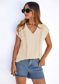 PRETTYGARDEN Spring Tops for Women Summer Fashion Clothes Dressy Casual Blouses Cap Sleeve V Neck Shirts Work Outfits PRETTYGARDEN