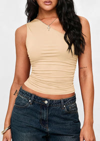 PRETTYGARDEN Womens Sleeveless One Shoulder Tank Top Ruched Slim Fit Shirts Basic Crop Y2k Tops 2026 Spring Fashion Clothing mysite