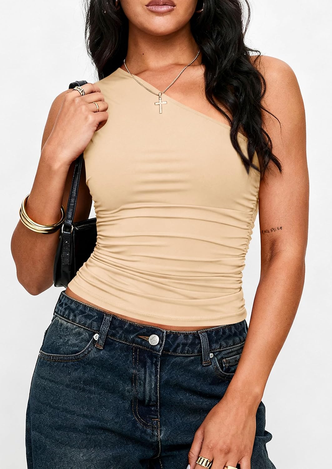 PRETTYGARDEN Womens Sleeveless One Shoulder Tank Top Ruched Slim Fit Shirts Basic Crop Y2k Tops 2026 Spring Fashion Clothing mysite