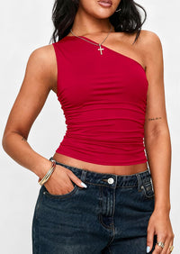 PRETTYGARDEN Womens Sleeveless One Shoulder Tank Top Ruched Slim Fit Shirts Basic Crop Y2k Tops 2026 Spring Fashion Clothing mysite