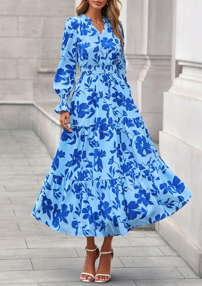 PRETTYGARDEN Women's Floral Maxi Dress Spring Long Sleeve V Neck Casual A Line Long Flowy Boho Party Dresses