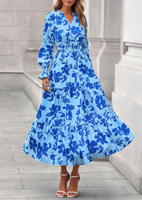 PRETTYGARDEN Women's Floral Maxi Dress Spring Long Sleeve V Neck Casual A Line Long Flowy Boho Party Dresses