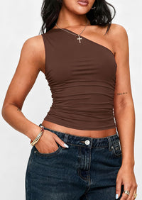 PRETTYGARDEN Womens Sleeveless One Shoulder Tank Top Ruched Slim Fit Shirts Basic Crop Y2k Tops 2026 Spring Fashion Clothing mysite