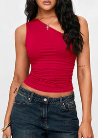 PRETTYGARDEN Womens Sleeveless One Shoulder Tank Top Ruched Slim Fit Shirts Basic Crop Y2k Tops 2026 Spring Fashion Clothing mysite