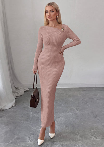 PRETTYGARDEN Womens Fall Long Sleeve Ribbed Sweater Dress | Breathable Knit Fabric, Elegant Bodycon Cut, Fashion Asymmetrical Neck, Night Out Party Dresses, 2026 Trendy Winter Clothes  Price, product page