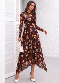 PRETTYGARDEN Women's Floral Mesh Midi Dress | Fall Wedding Guest Dresses, Sheer Long Sleeve, Mock Neck, A-line, Fit & Flare, Cocktail Holiday Party, Date Night Outfits
