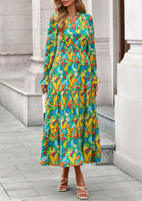 PRETTYGARDEN Women's Floral Maxi Dress Spring Long Sleeve V Neck Casual A Line Long Flowy Boho Party Dresses