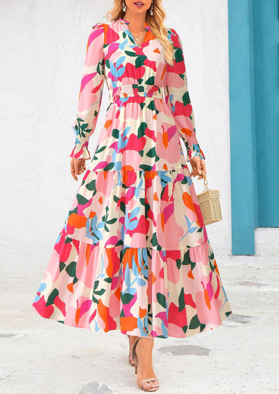 PRETTYGARDEN Women's Floral Maxi Dress Spring Long Sleeve V Neck Casual A Line Long Flowy Boho Party Dresses