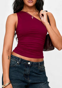 PRETTYGARDEN Womens Sleeveless One Shoulder Tank Top Ruched Slim Fit Shirts Basic Crop Y2k Tops 2026 Spring Fashion Clothing mysite