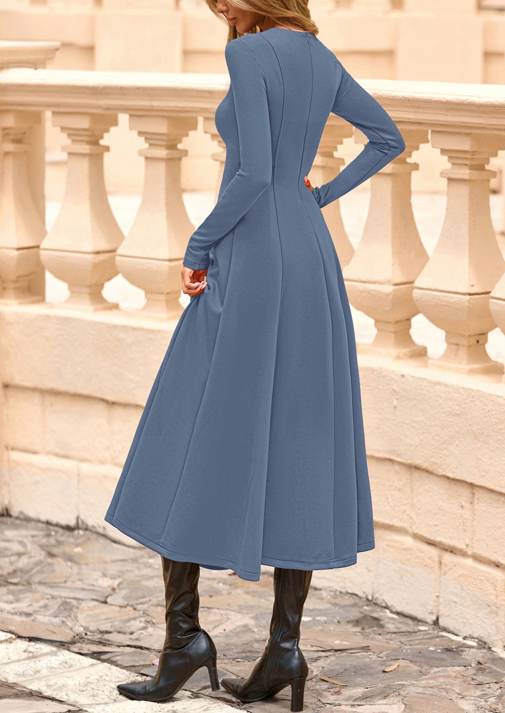 PRETTYGARDEN Women's Fall Long Sleeve Midi Dress Casual Elegant Ruffle