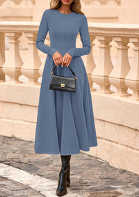 PRETTYGARDEN Women's Fall Long Sleeve Midi Dress Casual Elegant Ruffle Flowy A Line Swing Cocktail Party Dresses