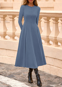 PRETTYGARDEN Women's Fall Long Sleeve Midi Dress Casual Elegant Ruffle Flowy A Line Swing Cocktail Party Dresses