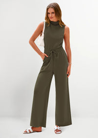 PRETTYGARDEN Jumpsuits Dressy Outfits Casual Sleeveless Mock Neck Wide Leg Pants Rompers