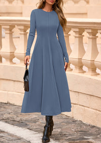 PRETTYGARDEN Women's Fall Long Sleeve Midi Dress Casual Elegant Ruffle Flowy A Line Swing Cocktail Party Dresses