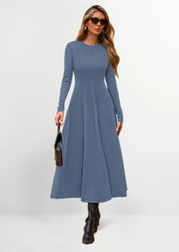 PRETTYGARDEN Women's Fall Long Sleeve Midi Dress Casual Elegant Ruffle Flowy A Line Swing Cocktail Party Dresses