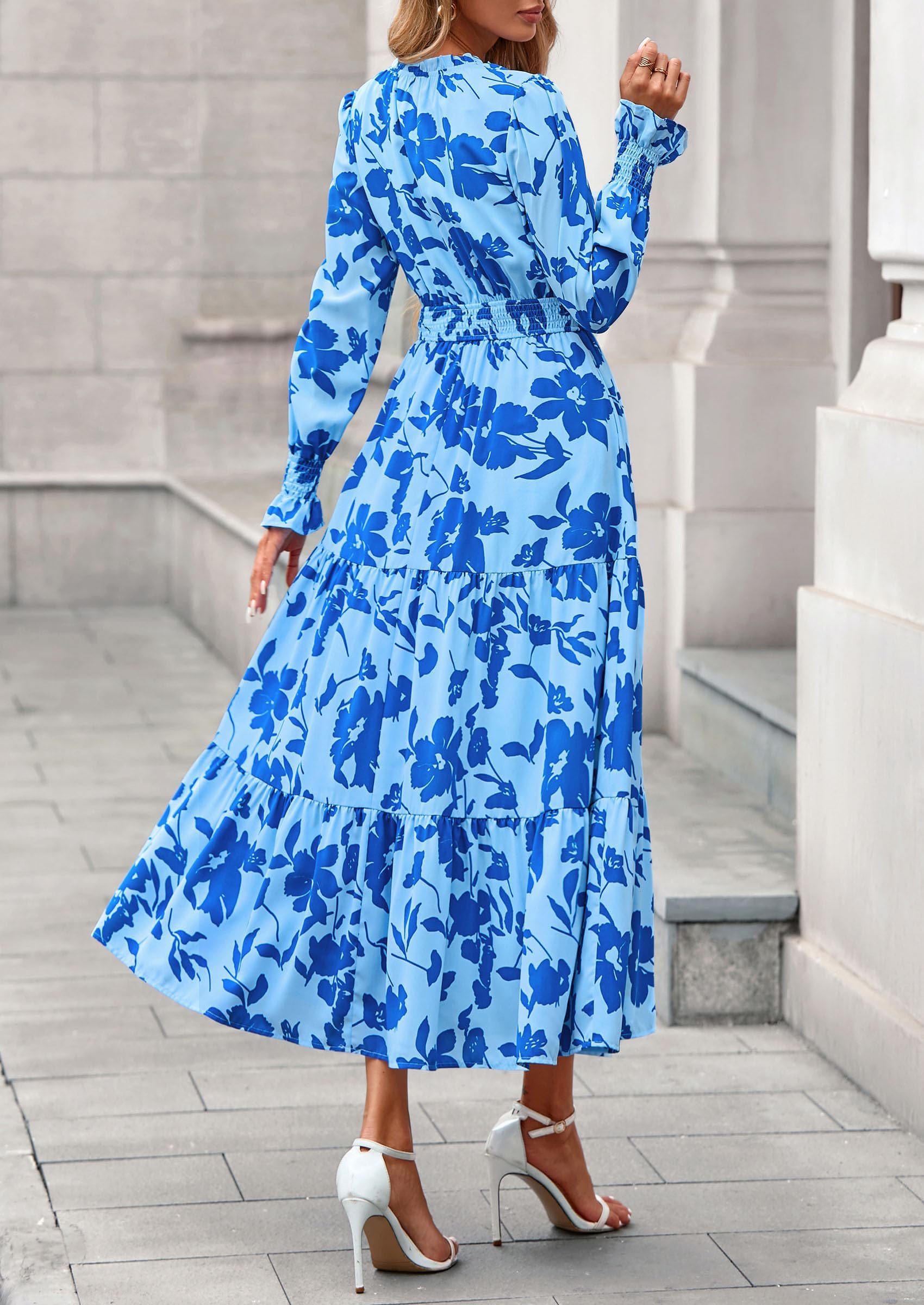 PRETTYGARDEN Women's Floral Maxi Dress Spring Long Sleeve V Neck Casual A Line Long Flowy Boho Party Dresses