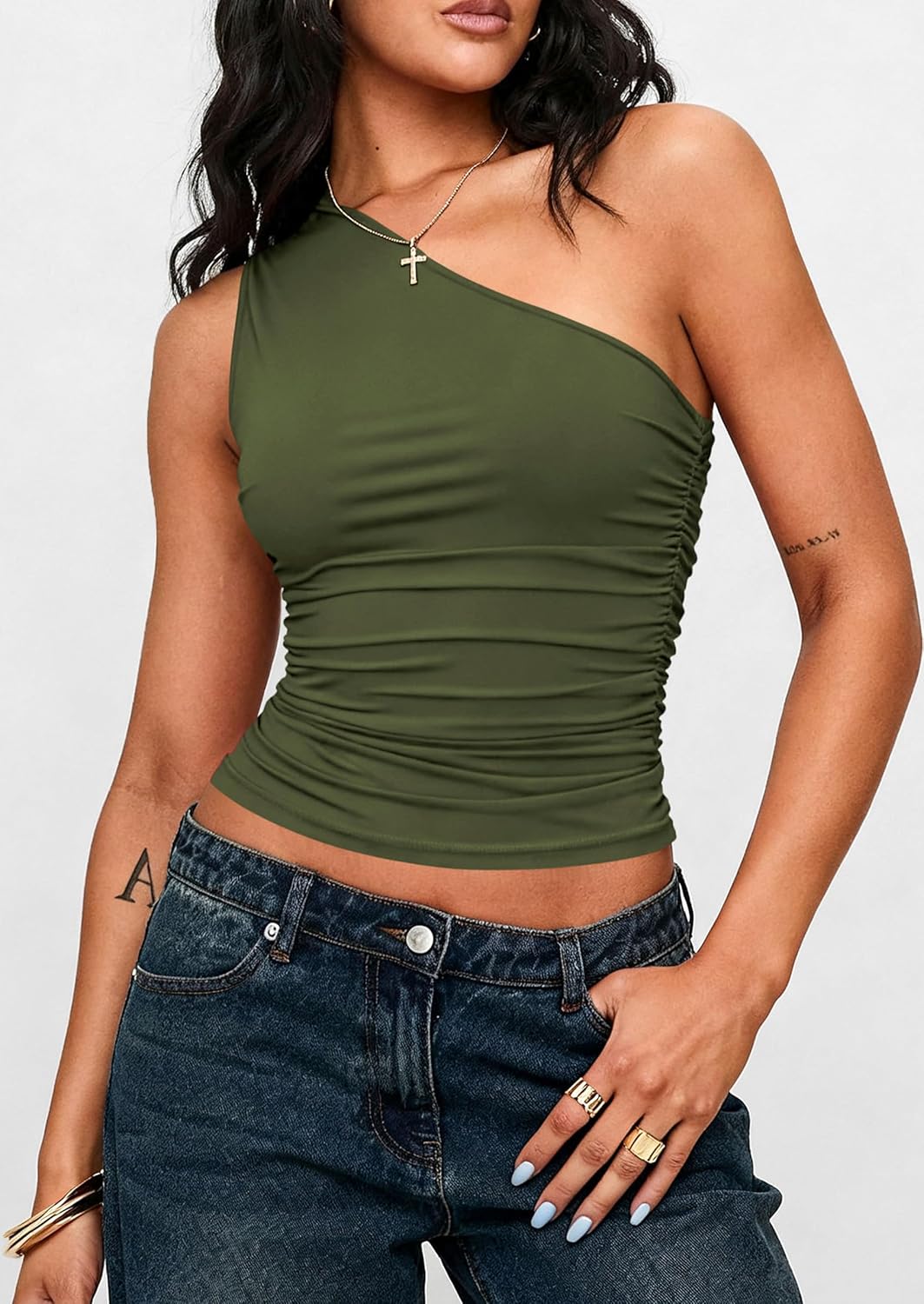 PRETTYGARDEN Womens Sleeveless One Shoulder Tank Top Ruched Slim Fit Shirts Basic Crop Y2k Tops 2026 Spring Fashion Clothing mysite