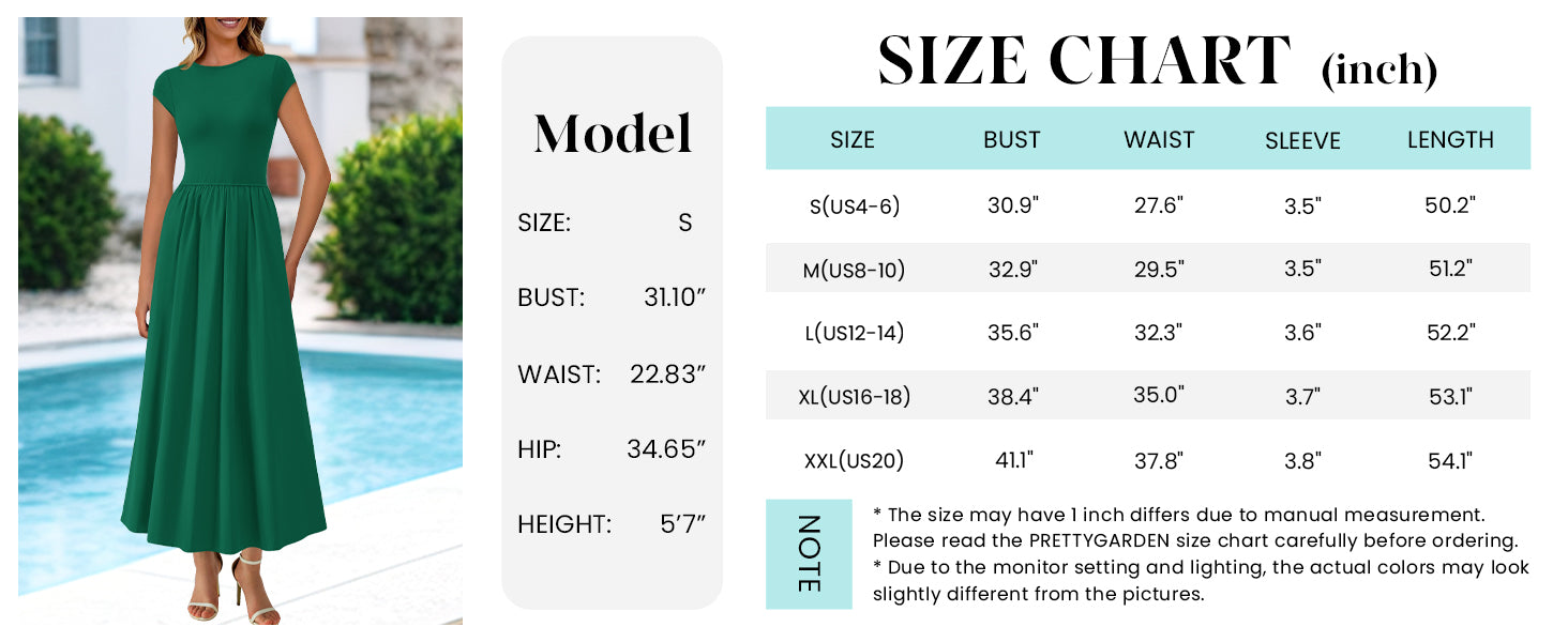 PRETTYGARDEN Women's Casual Long Dresses Cap Sleeve Patchwork A Line Flowy Modest Elegant Homecoming Maxi Dress