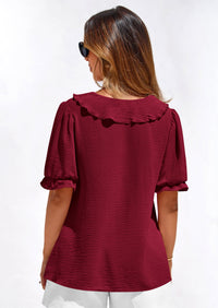 PRETTYGARDEN Women's Summer Dressy Casual Blouses Short Sleeve V Neck Ruffle Going Out Tops Shirt Trendy Spring Outfits PRETTYGARDEN