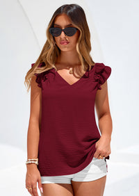 PRETTYGARDEN Womens Blouses Dressy Casual Summer V Neck Ruffle Cap Sleeve Business Work Tops Spring Teacher Shirts PRETTYGARDEN