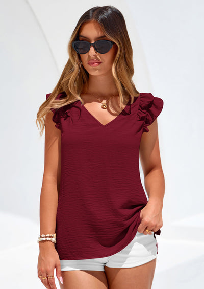 PRETTYGARDEN Womens Blouses Dressy Casual Summer V Neck Ruffle Cap Sleeve Business Work Tops Spring Teacher Shirts PRETTYGARDEN