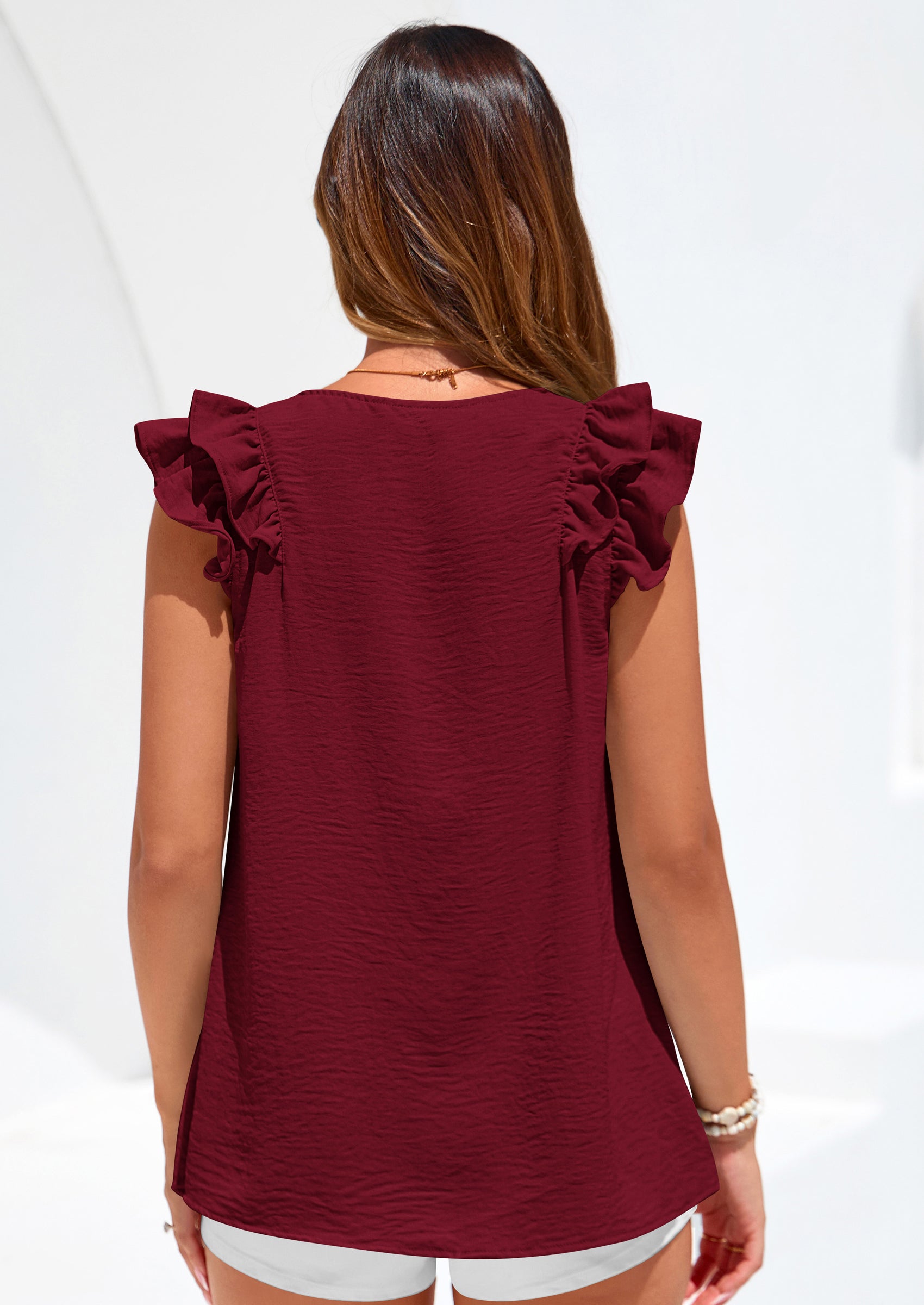 PRETTYGARDEN Womens Blouses Dressy Casual Summer V Neck Ruffle Cap Sleeve Business Work Tops Spring Teacher Shirts PRETTYGARDEN