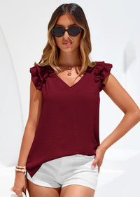 PRETTYGARDEN Womens Blouses Dressy Casual Summer V Neck Ruffle Cap Sleeve Business Work Tops Spring Teacher Shirts PRETTYGARDEN